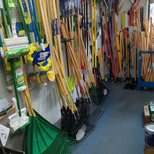 Lawn and garden supplies inside of Summit True Value Hardware